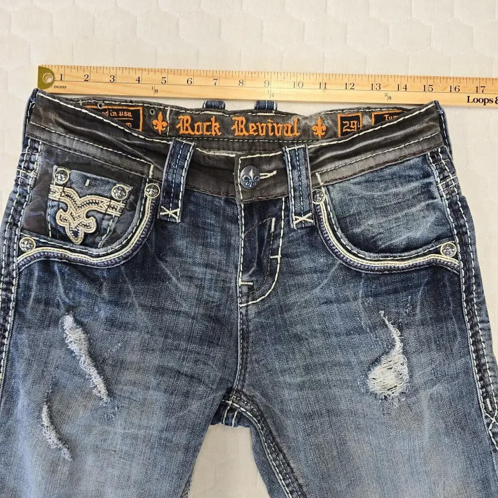 Rock Revival TYME Mens Jeans Straight Leg Size 29 Distressed Thick Stitch MMA - Picture 9 of 12